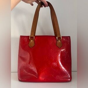 Louis Vuitton Cherry Red Vernis Tote with Brown Handles